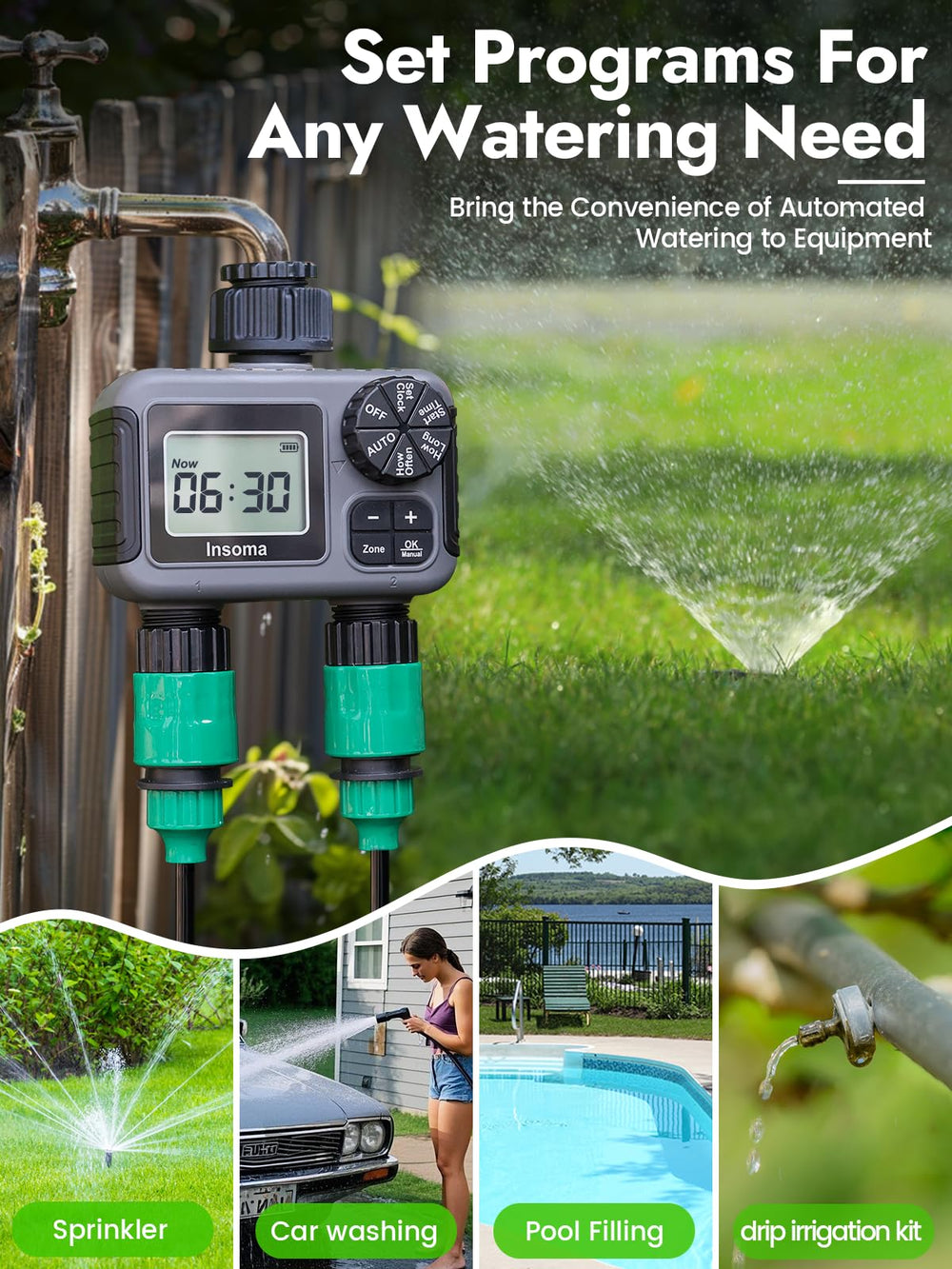 Insoma installed at edge of lawn in a garden setting to simplify yard care