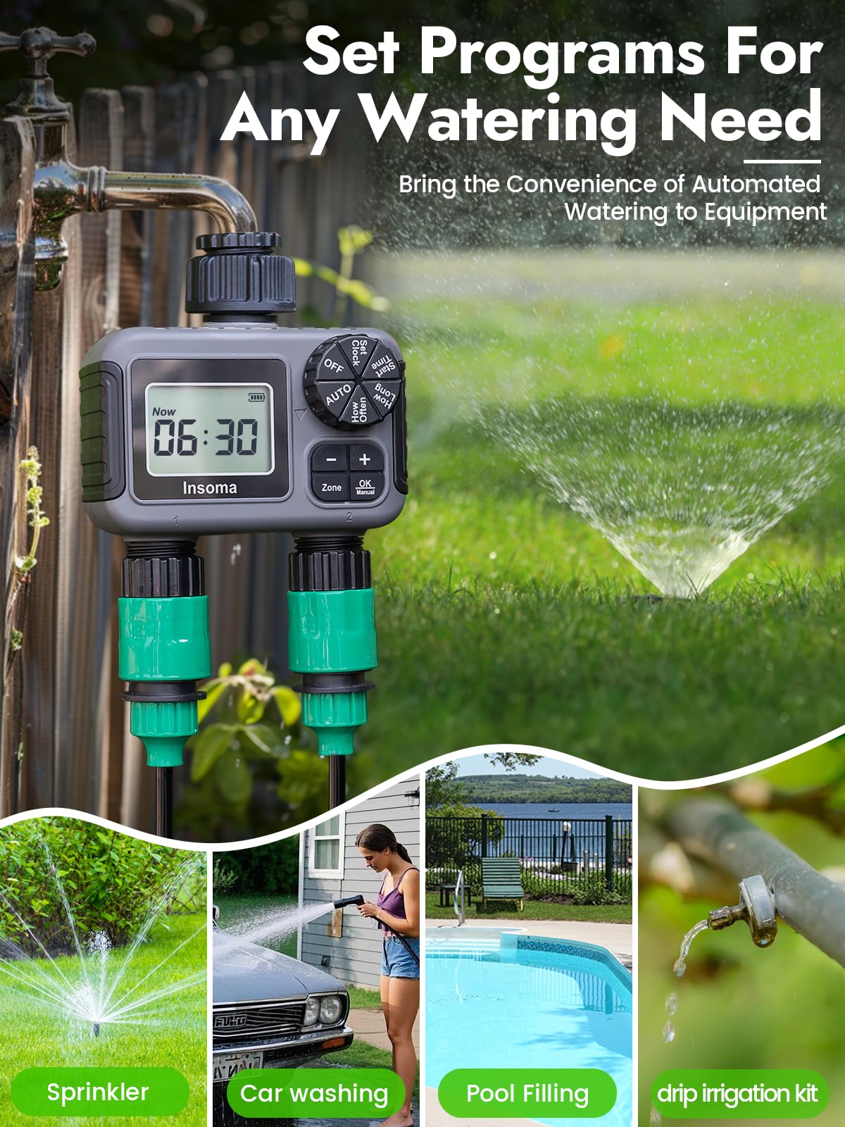 Insoma lifestyle garden irrigation showing water-efficient automated lawn care