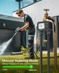 Insoma mounted on garden faucet demonstrating automated watering convenience