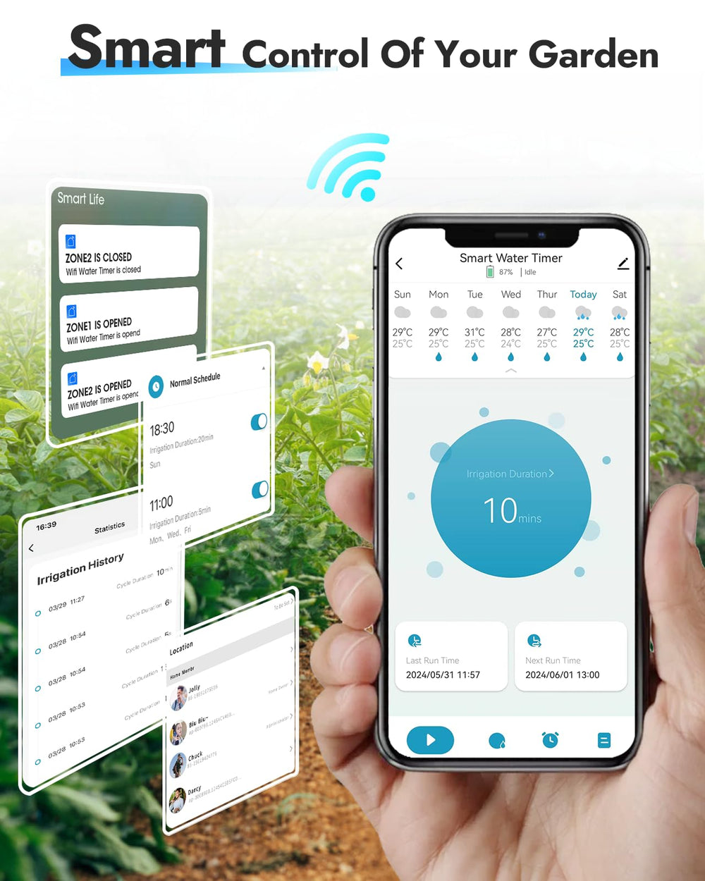 Insoma voice control lifestyle image with assistant showing hands-free watering benefit