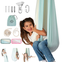 Inspire Innovations front view of swing showing cocoon shape and calming design benefit
