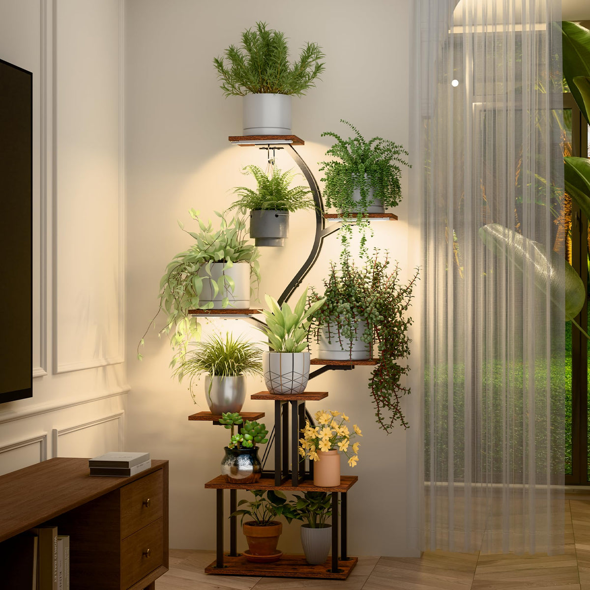 INSPOK front view of 9-tier plant stand showing vertical display benefit