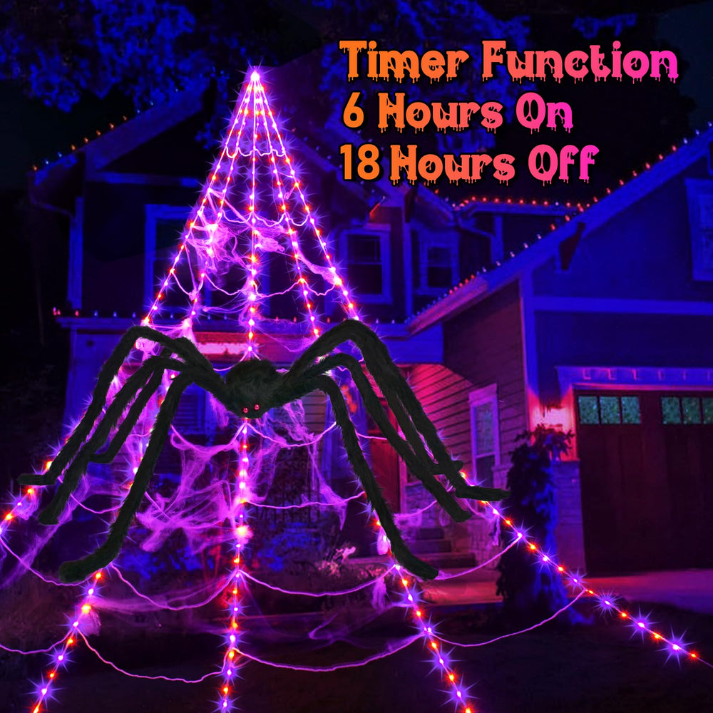 INST web installed in yard creating spooky ambiance for outdoor Halloween parties