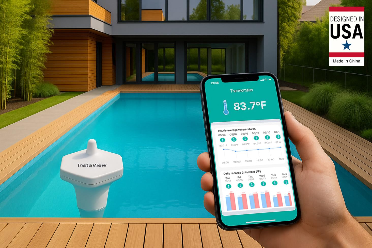 InstaView sensor in hand illustrating compact size and portability