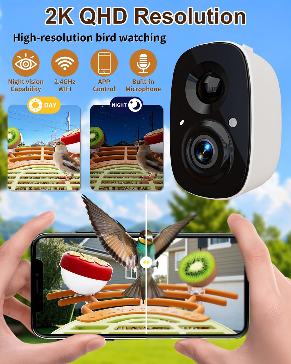 InstyQ close-up of camera lens highlighting 2K clarity benefit for detailed footage
