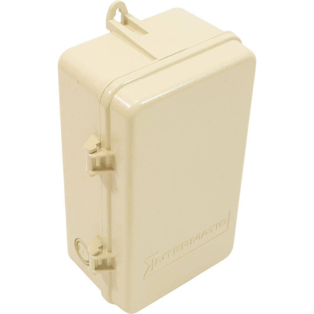 Intermatic enclosure mounted on pool equipment showing durable outdoor protection