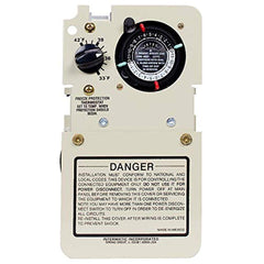 Intermatic PF1102MT front panel showing thermostat dial and durable enclosure for freeze protection