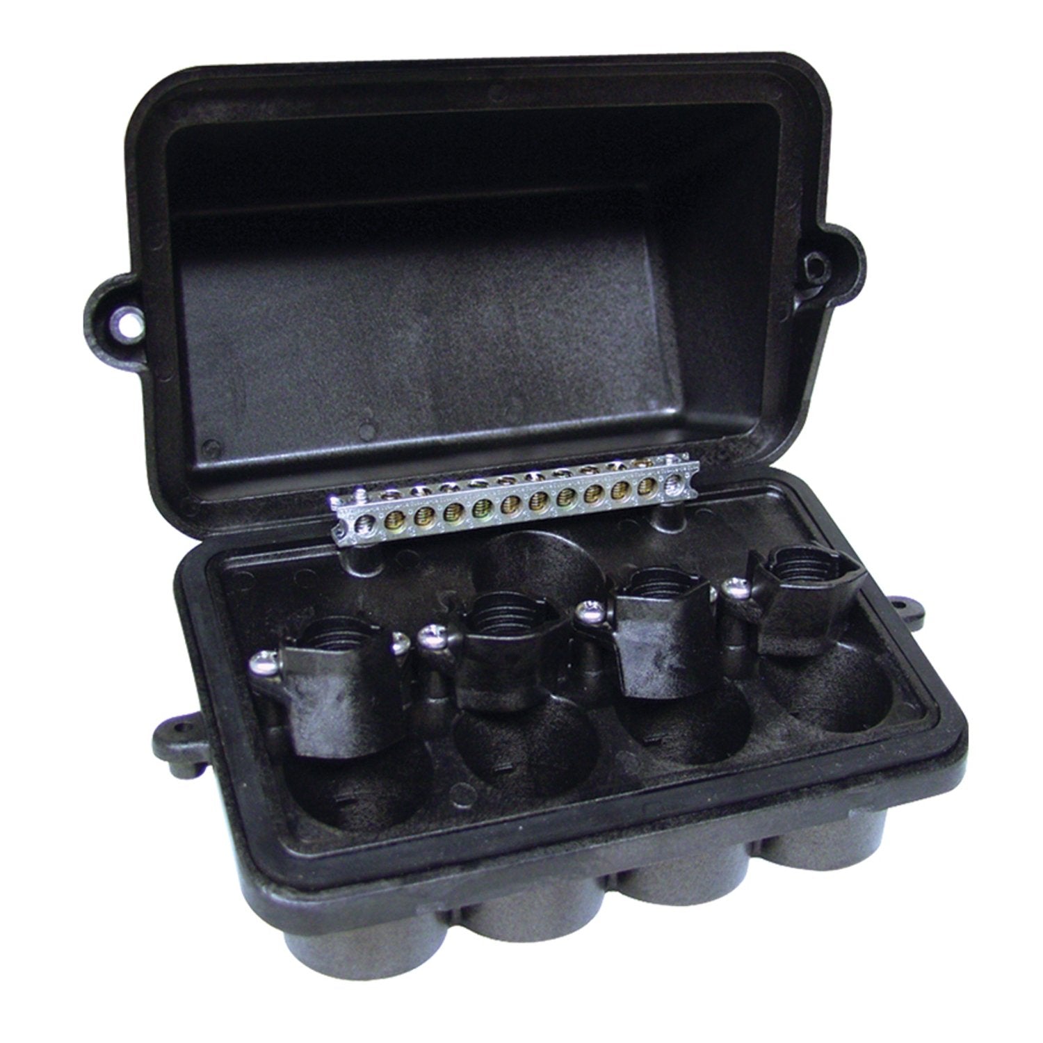 Intermatic PJB4175 internal view highlighting ground bar and neat conduit entry for fast installs