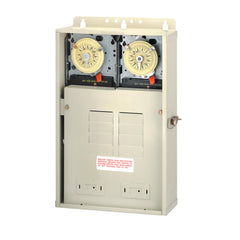 Intermatic T30404R close-up of timer mechanisms and knockout for easy expansions