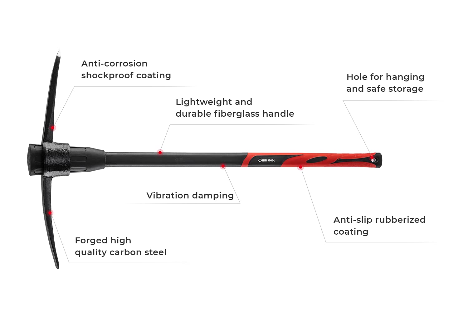 INTERTOOL handle close-up with textured rubber grip and shock absorption
