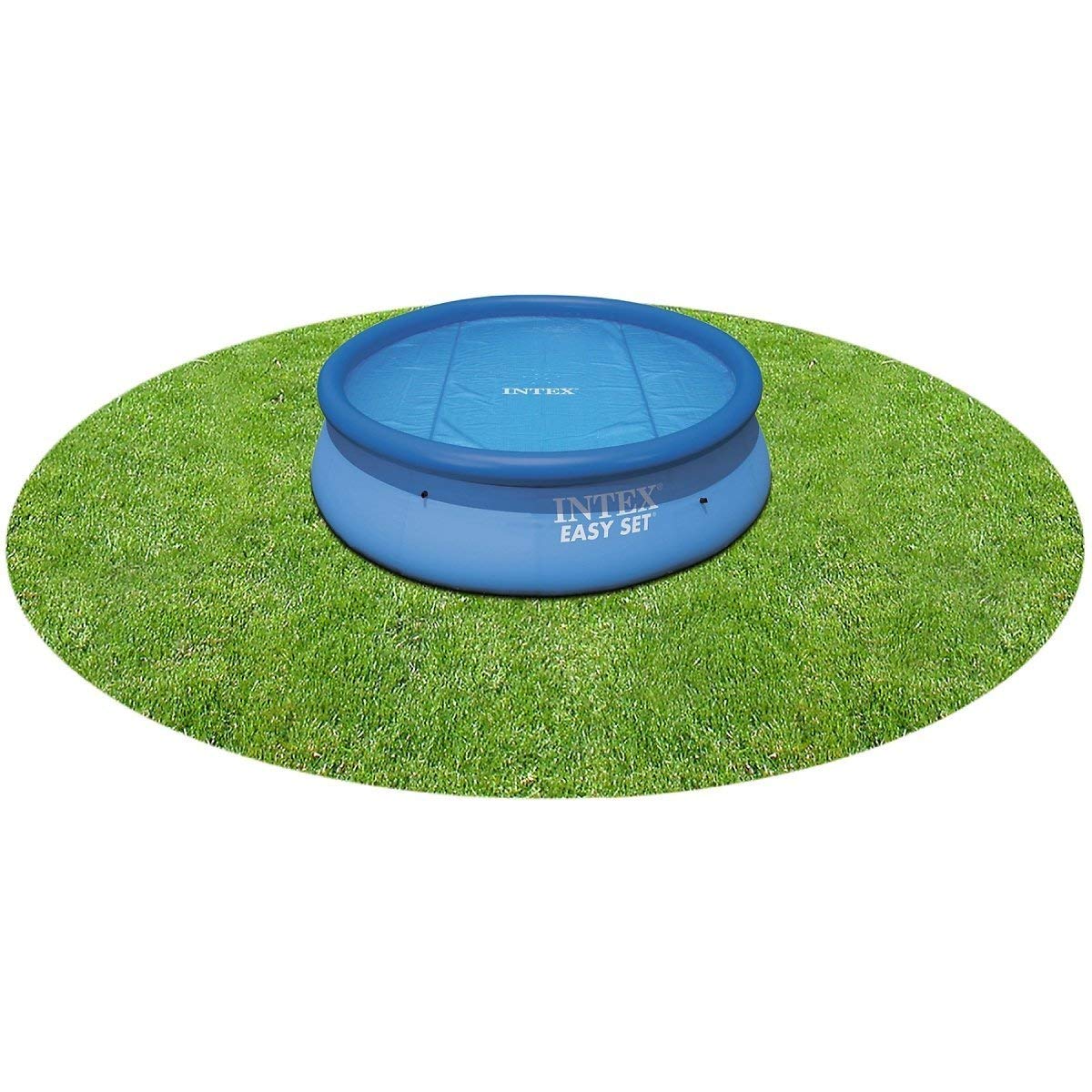 Intex top view of solar cover showing bubble texture and warmer-water benefit