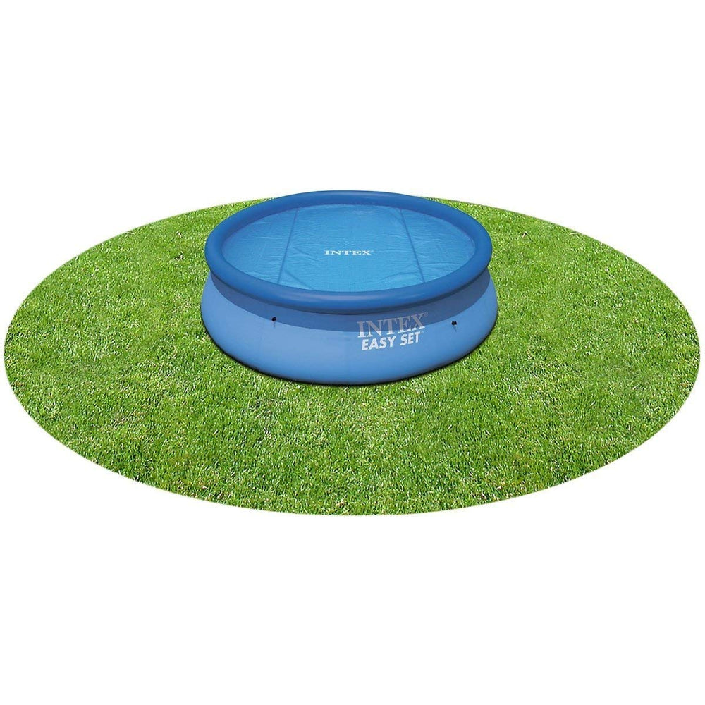 Intex top view of solar cover showing bubble texture and warmer-water benefit