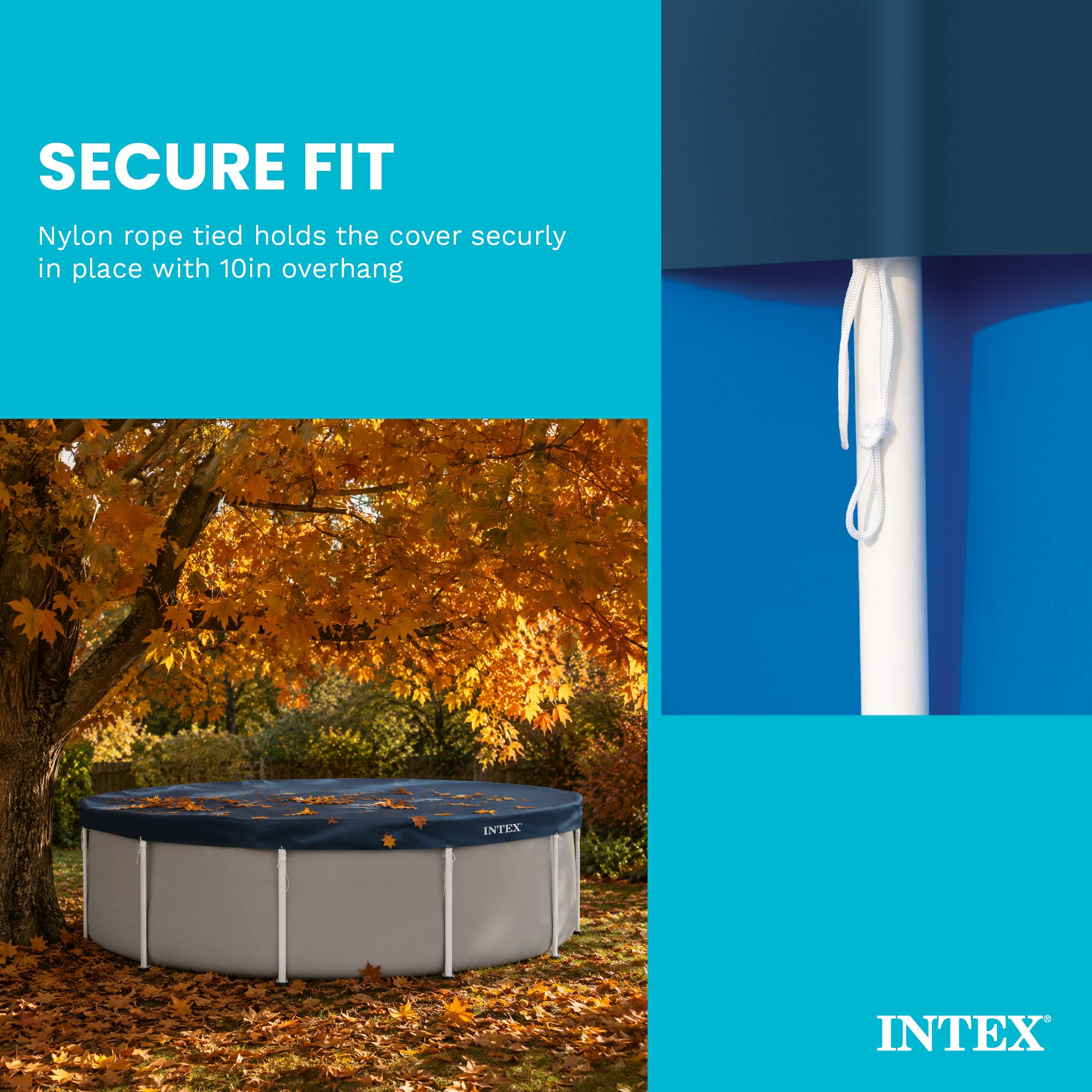 Intex cover installed in backyard demonstrating debris protection benefit