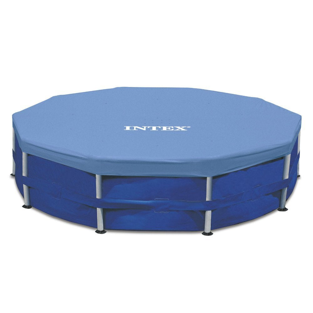 INTEX front view of full 15ft round pool cover showing secure fit and protection