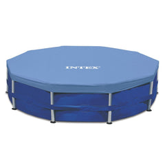 INTEX front view of full 15ft round pool cover showing secure fit and protection