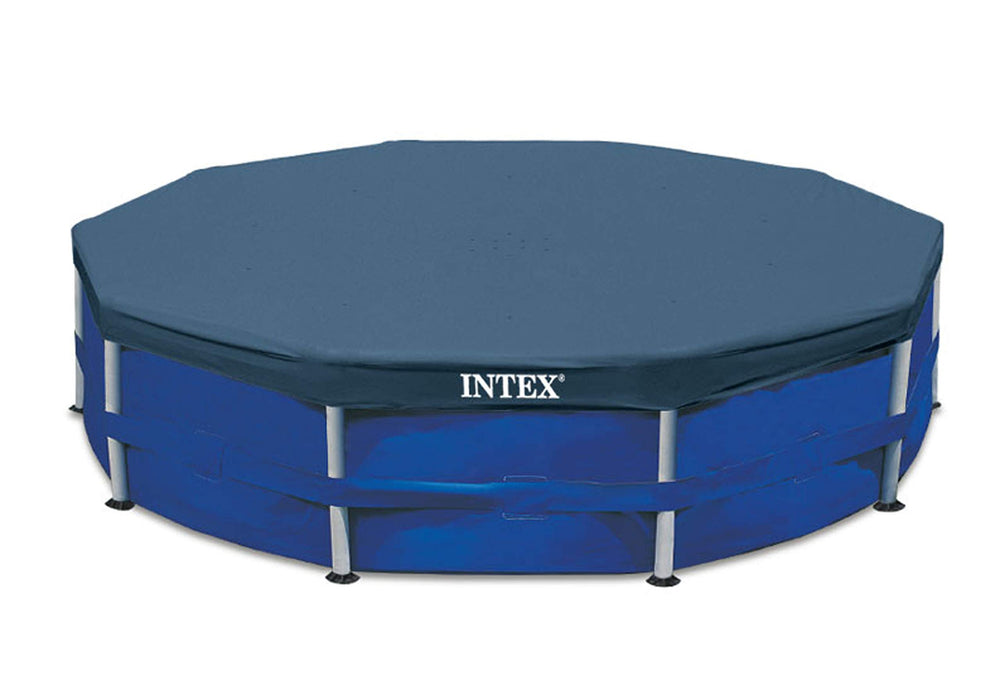 Intex Blossomz 12' cover front view showing secure fit and clear pool protection