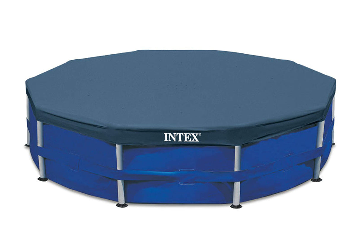 Intex Blossomz 12' cover front view showing secure fit and clear pool protection