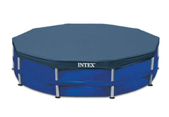 Intex Blossomz 12' cover front view showing secure fit and clear pool protection