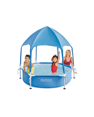 Intex front view showing canopy pool and shaded play area benefit
