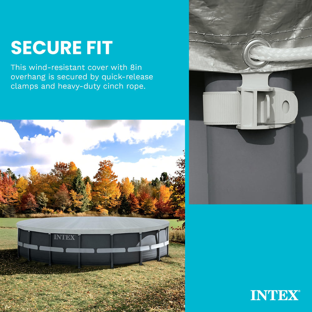 Intex covered pool in yard reducing debris and maintenance