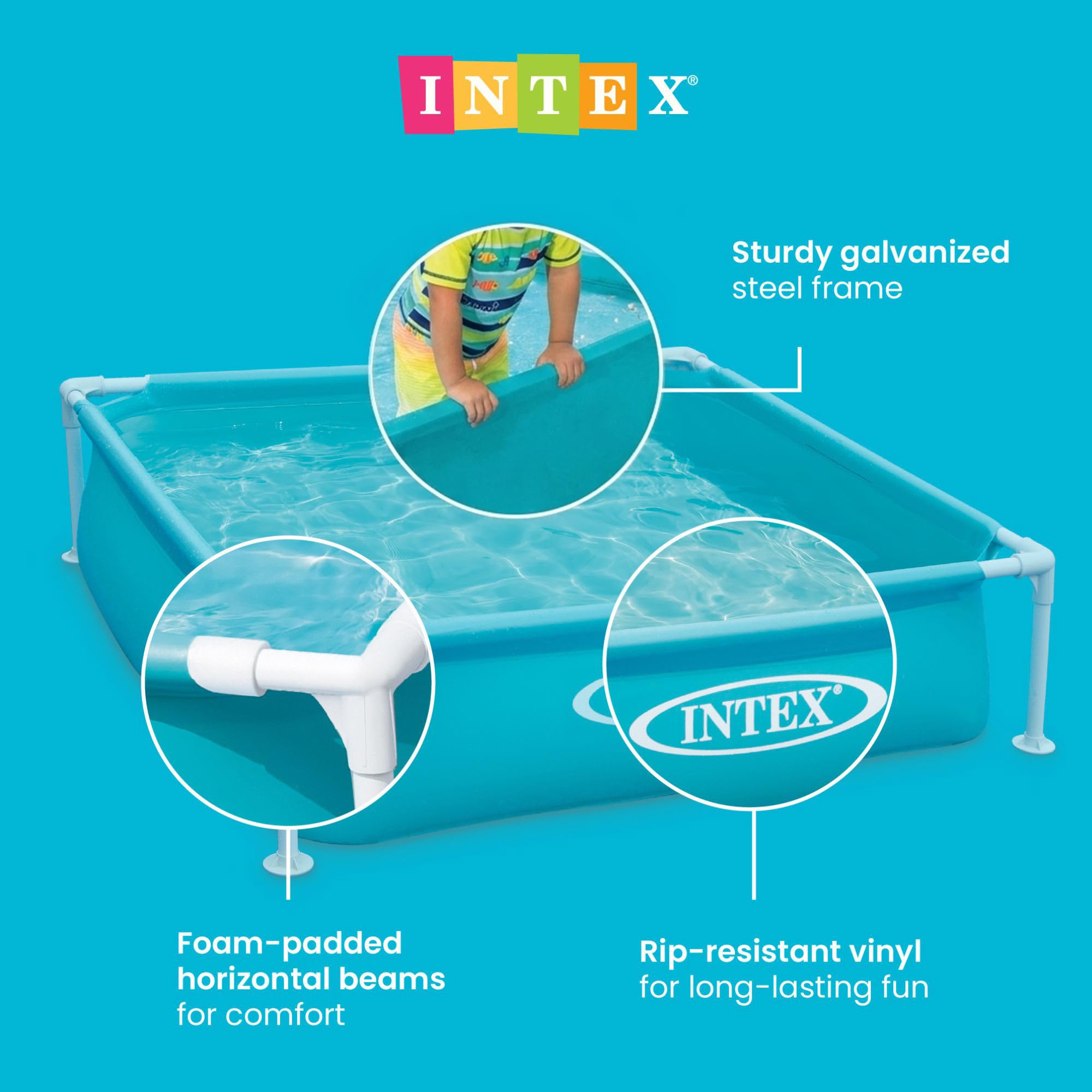 Intex drain plug detail enabling fast emptying and simple maintenance