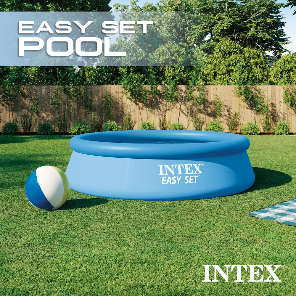 INTEX pool filled in backyard showing family cooling benefit