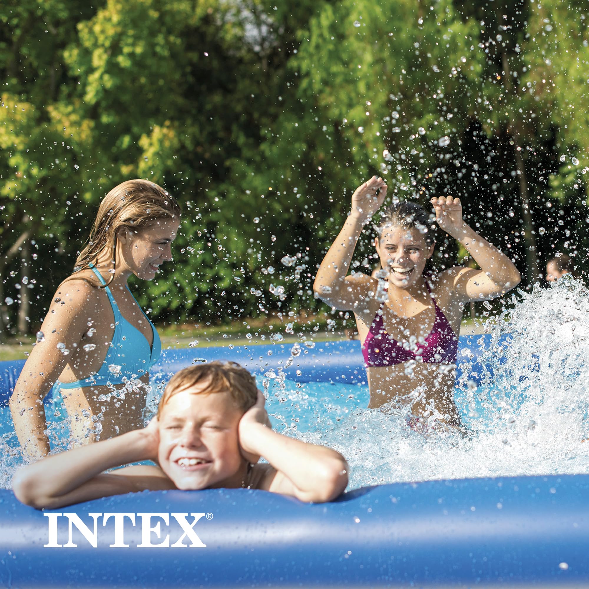 INTEX folded pool in storage showing compact storage benefit