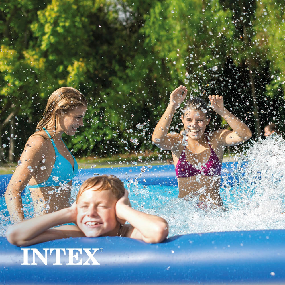 INTEX folded pool in storage showing compact storage benefit