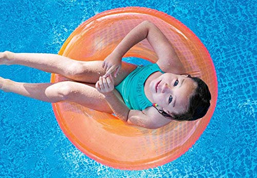 Intex pool next to adult for scale showing roomy 12-foot diameter benefit