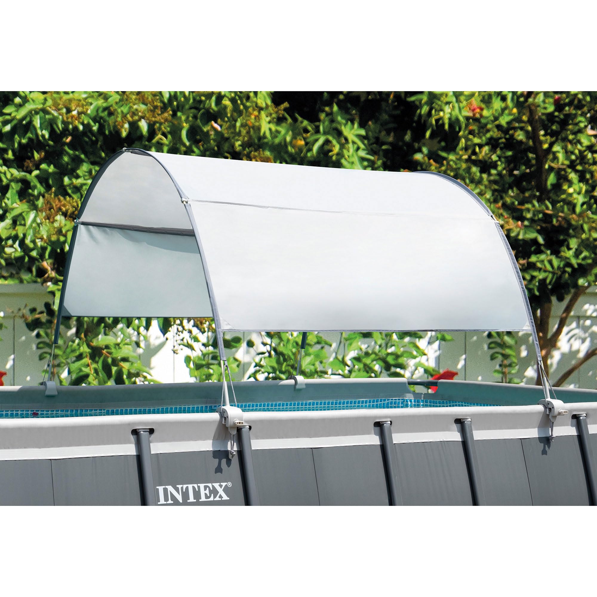 Intex canopy folded for storage demonstrating compact portability