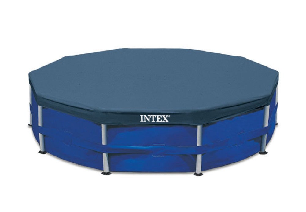 Intex front view of blue 10' debris cover showing full pool protection benefit
