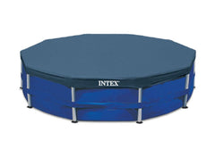 Intex front view of blue 10' debris cover showing full pool protection benefit
