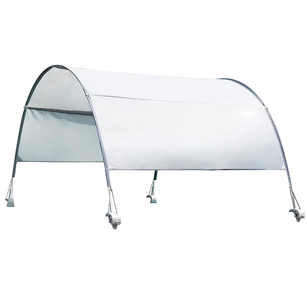 Intex canopy front view on pool showing shade and easy coverage