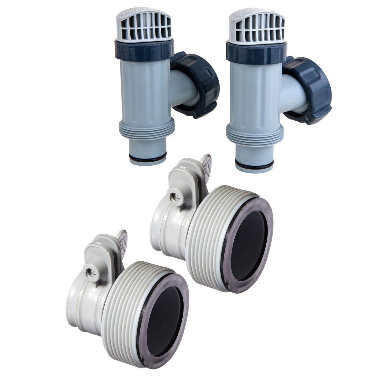Intex front view showing valve assemblies and easy replacement benefit