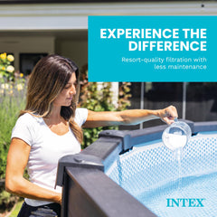 Intex Krystal Clear mounted on pool filter showing simple installation benefit