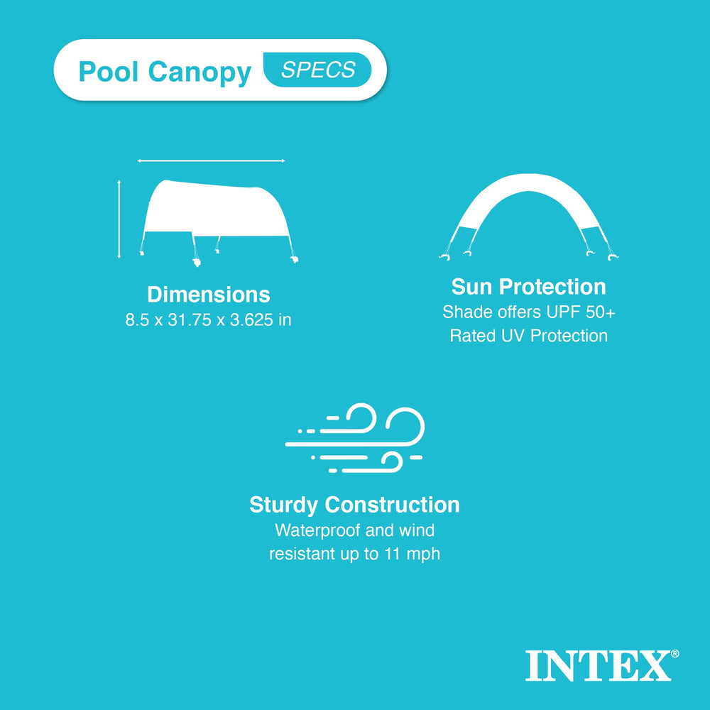 Intex canopy installed over rectangular pool providing sun protection