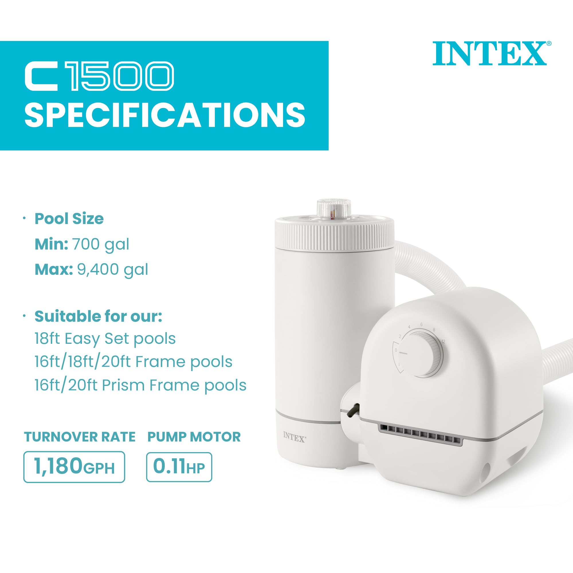 INTEX replaceable dacron filter cartridge removed for easy cleaning and replacement