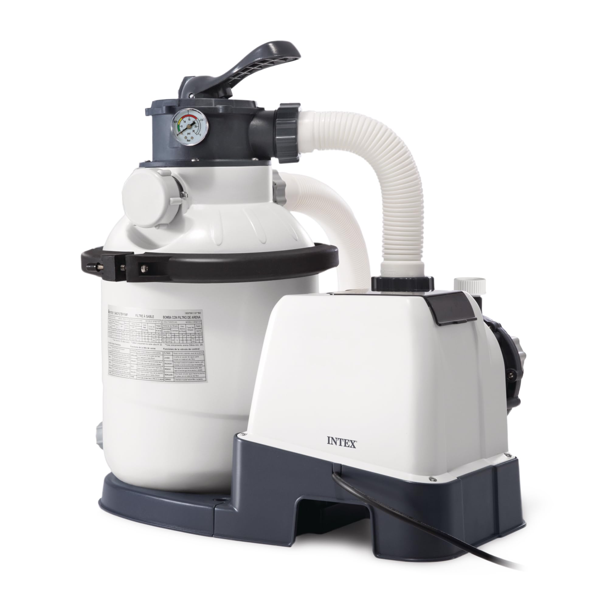 INTEX front view of sand filter pump showing compact design and easy access
