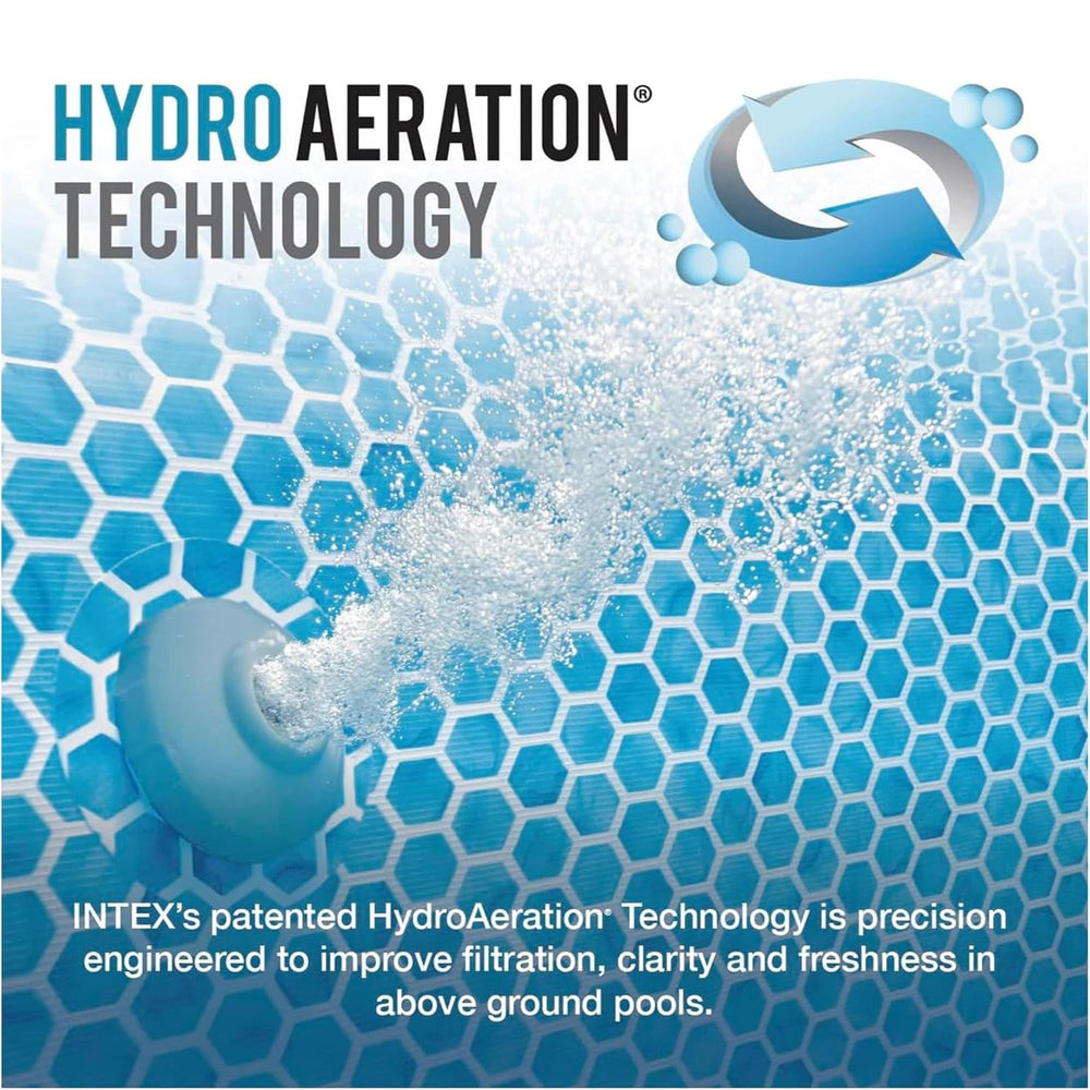 INTEX pump operating in a backyard pool setting conveying clearer water benefits