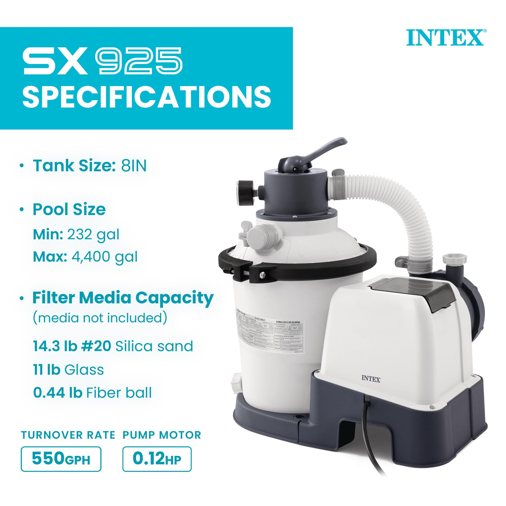Intex krystal clear sand tank detail showing textured surface benefit: durable filtration media housing