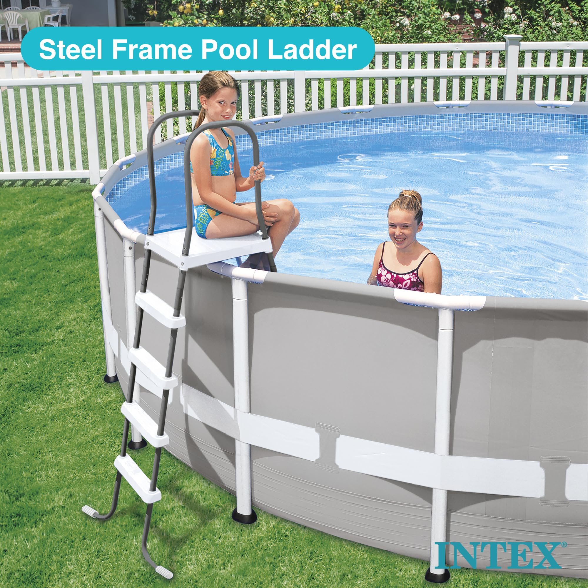 Intex accessory attachment anchored to pool wall for secure ladder stability