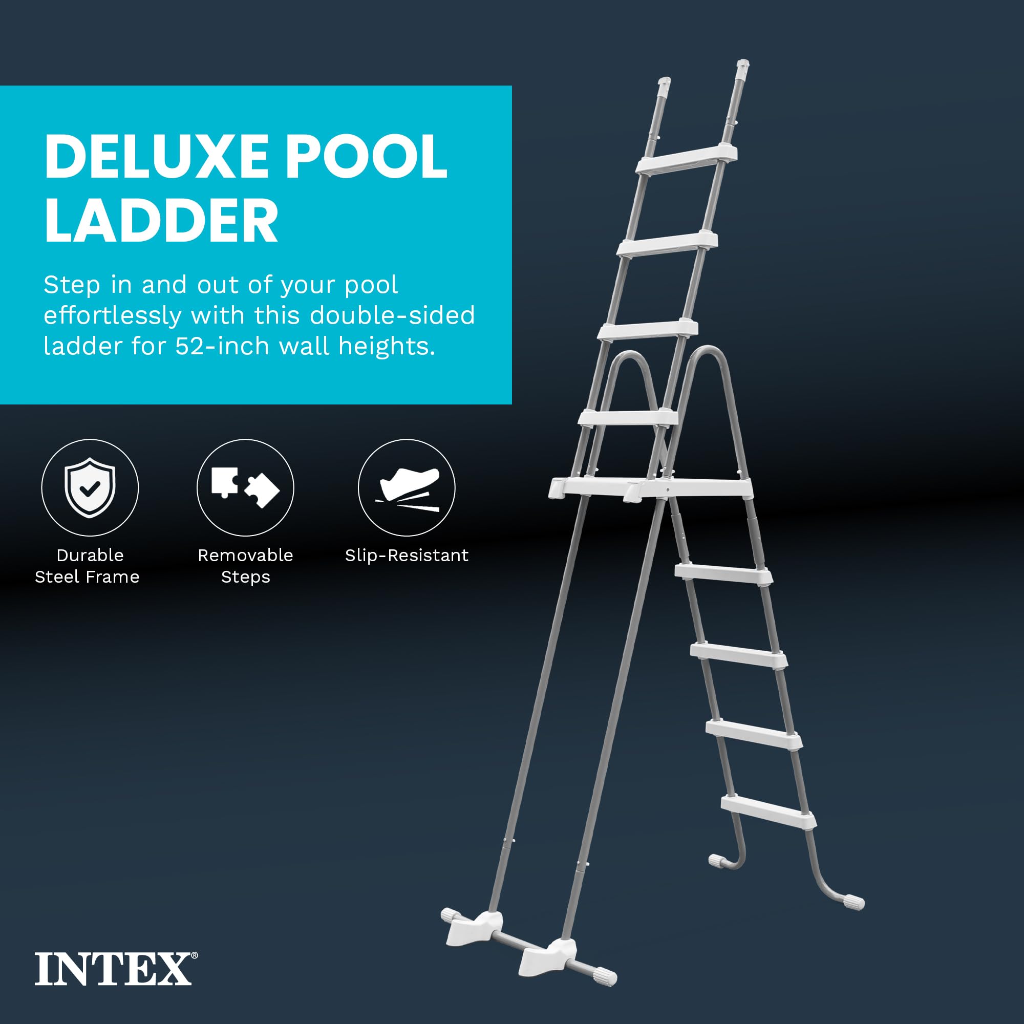 Intex ladder close-up of removable steps for quick removal benefit