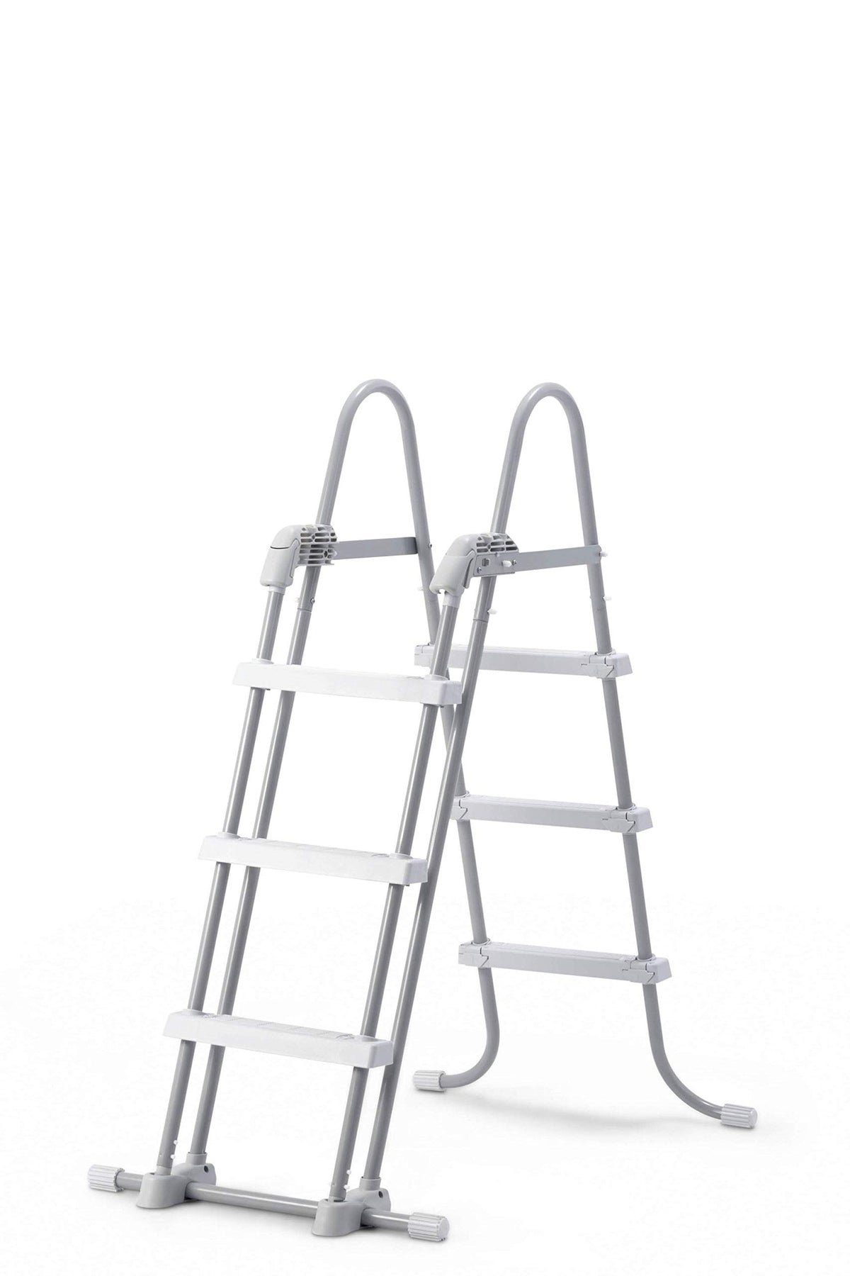 Intex ladder front view showing full two‑section frame and secure fit for pool access