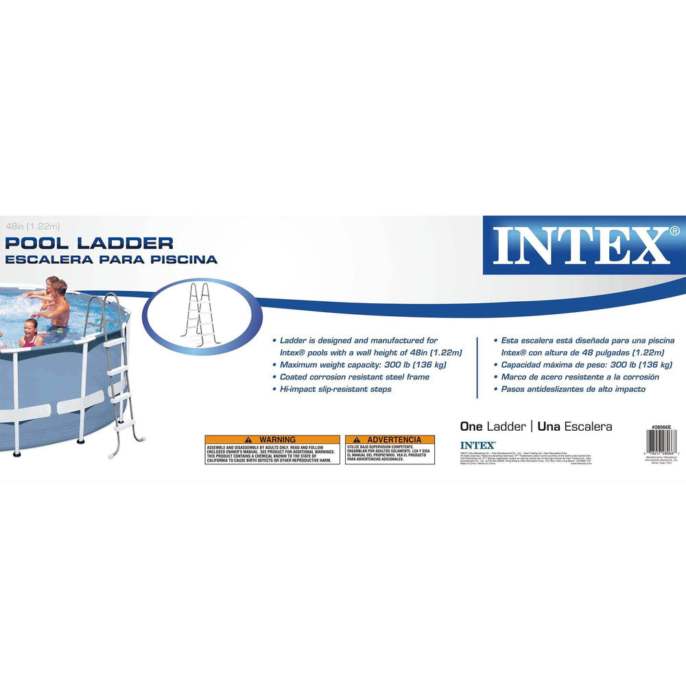 Intex ladder in backyard lifestyle showing easy pool access benefit
