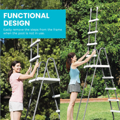 Intex ladder locked steps demonstrating secure snap-and-lock safety