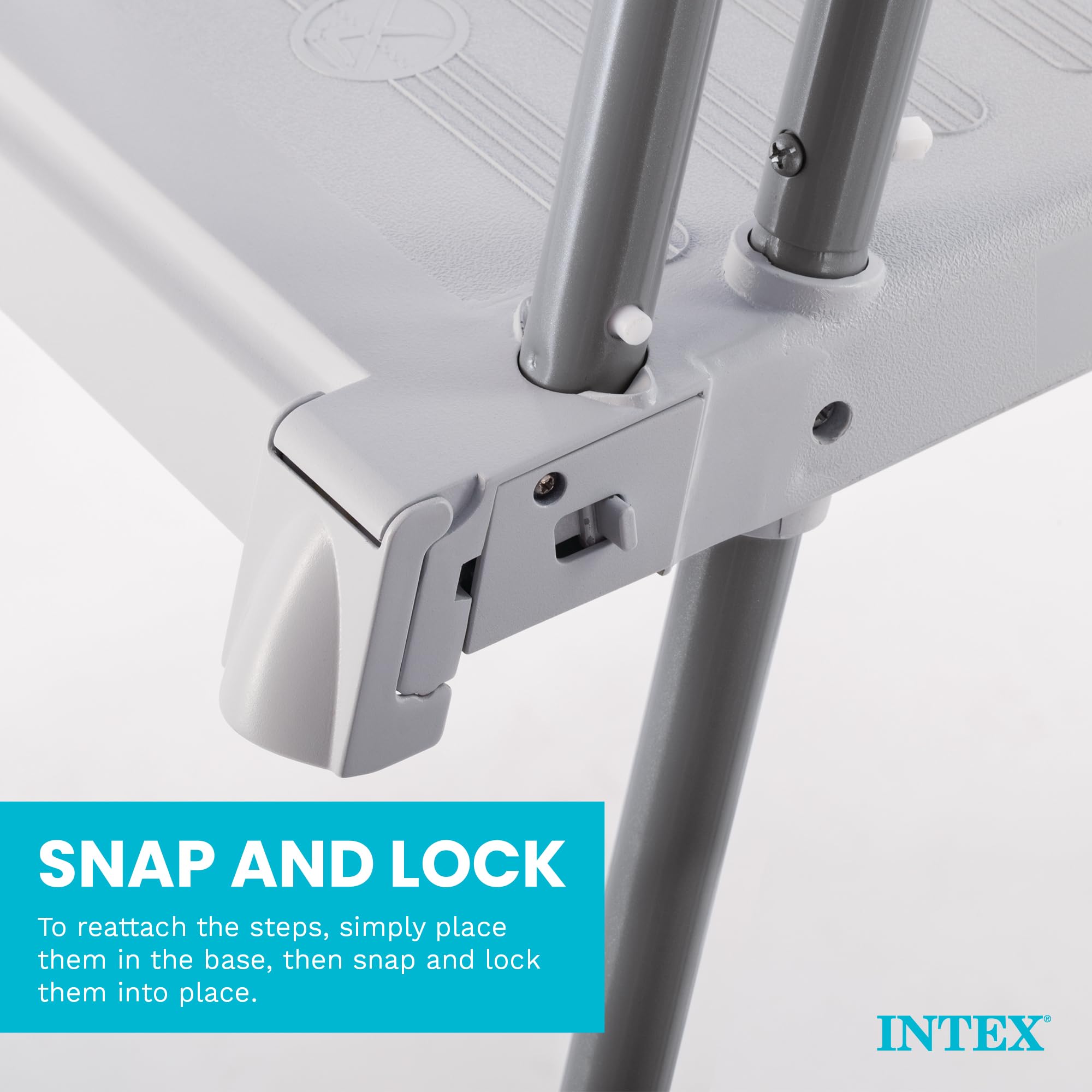 Intex ladder side profile installed in pool for correct fit