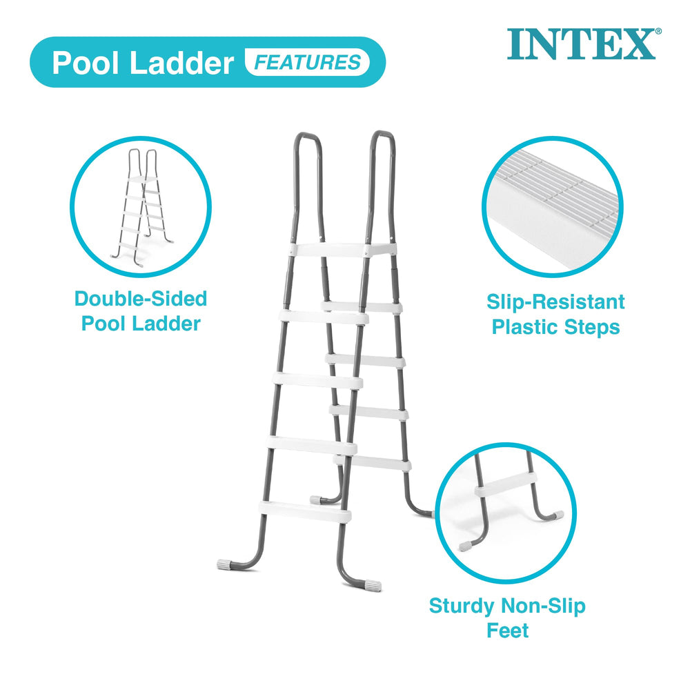 Intex ladder side profile illustrating steel frame strength and step spacing benefit