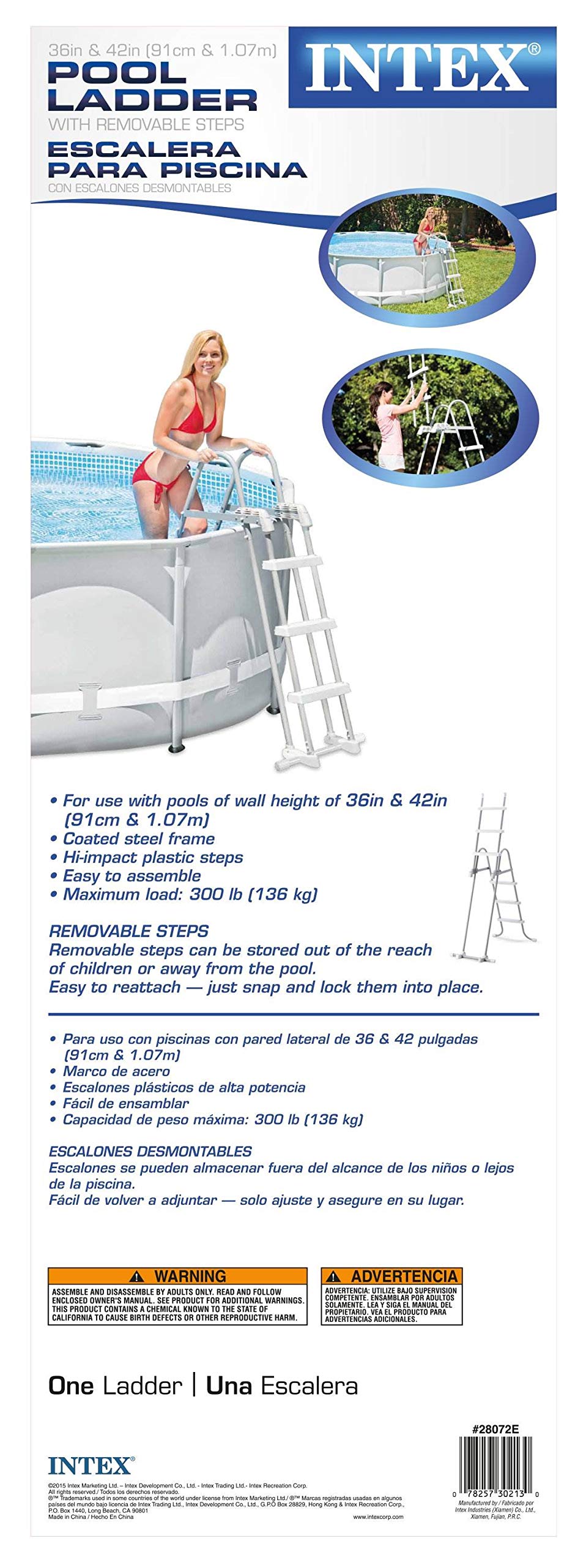Intex ladder disassembled for compact storage, illustrating easy removal and transport