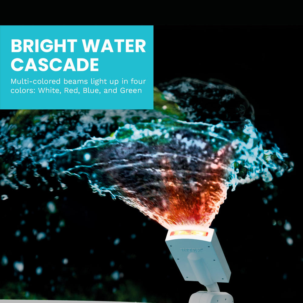 Intex multicolor LEDs glowing at night to create vibrant pool ambiance for evening swims