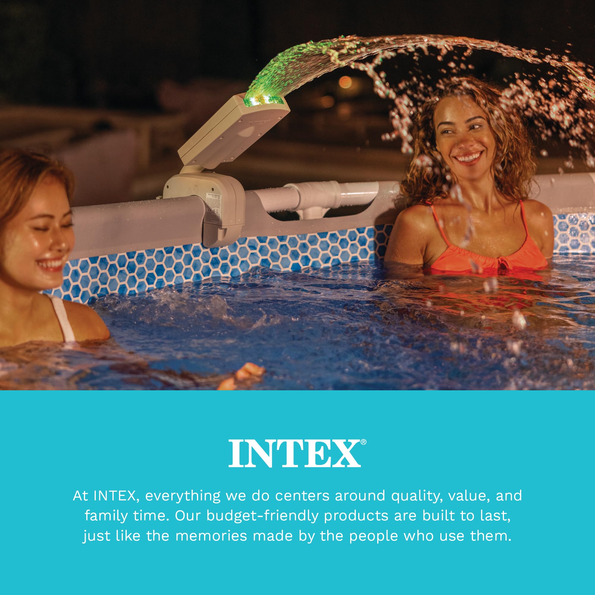 Intex sprayer beside pump and hose to illustrate size and compatibility with common fittings